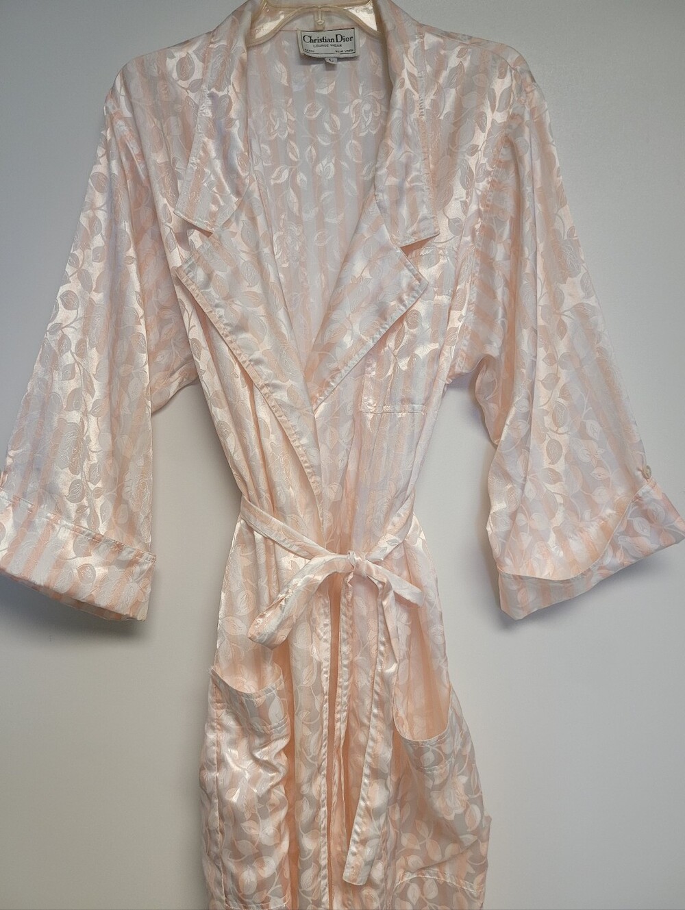 Vintage Christian Dior Pink Satin Jacquard Lounge Robe Housecoat Size L - Picture 3 of 13